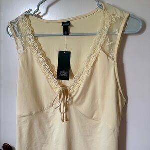 Wild Fable Light Yellow Lace Trim Top
